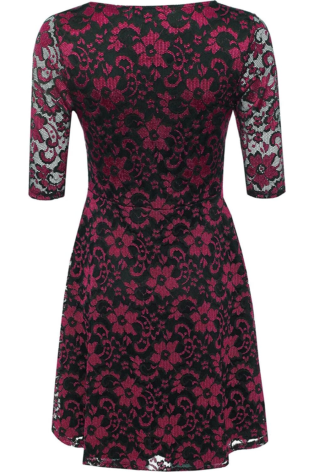 Cerise Plus Size Floral Lace Flared Skater Dress For Women 16 - Dropwear