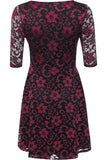 Cerise Plus Size Floral Lace Flared Skater Dress For Women 16 - Dropwear