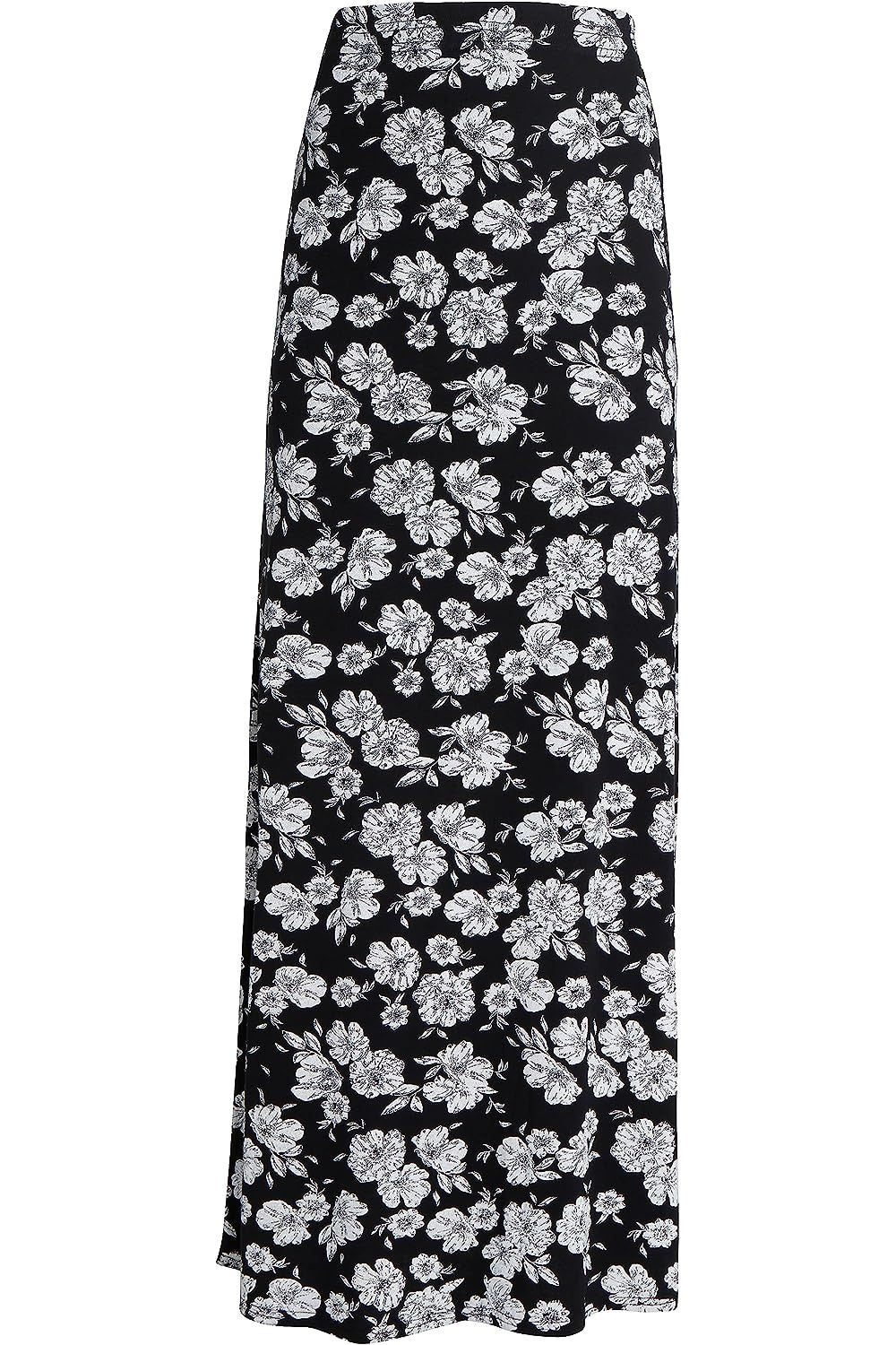 (Big Flower) Plus Size Flower Print Maxi Skirt For Women 14 - Dropwear