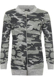 Green Knitted Camouflage Print Bomber Jacket Top For Women 16 - Dropwear