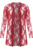Red Floral Lace Open Cardigan Waterfall Top For Women 16 - Dropwear