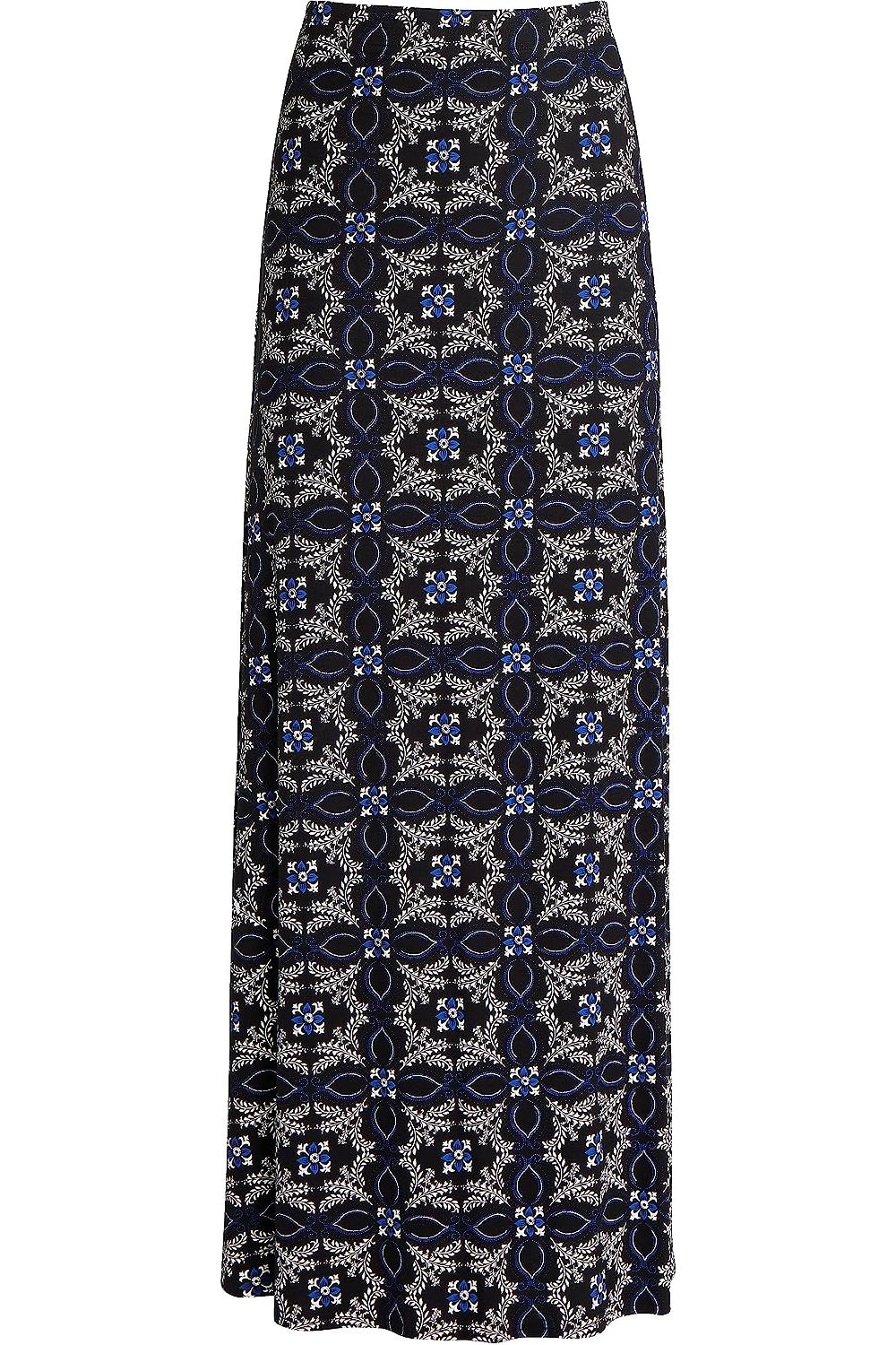 Square Floral Blue Plus Size Square Floral Blue Print Maxi Skirt For Women 14 - Dropwear