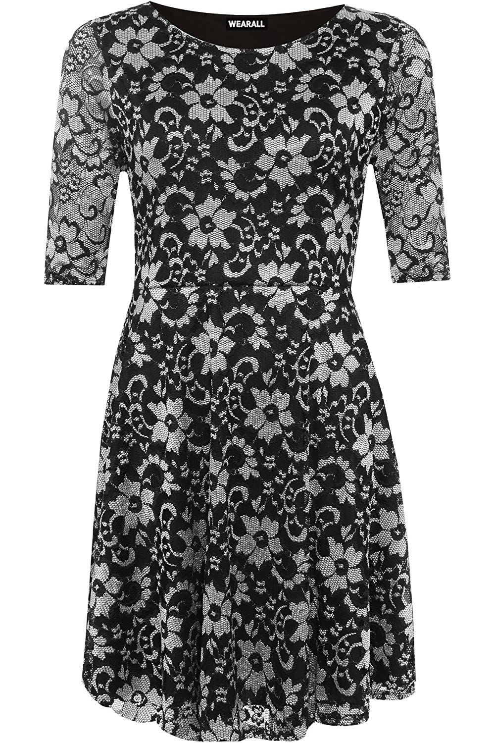 Cerise Plus Size Floral Lace Flared Skater Dress For Women 18 - Dropwear