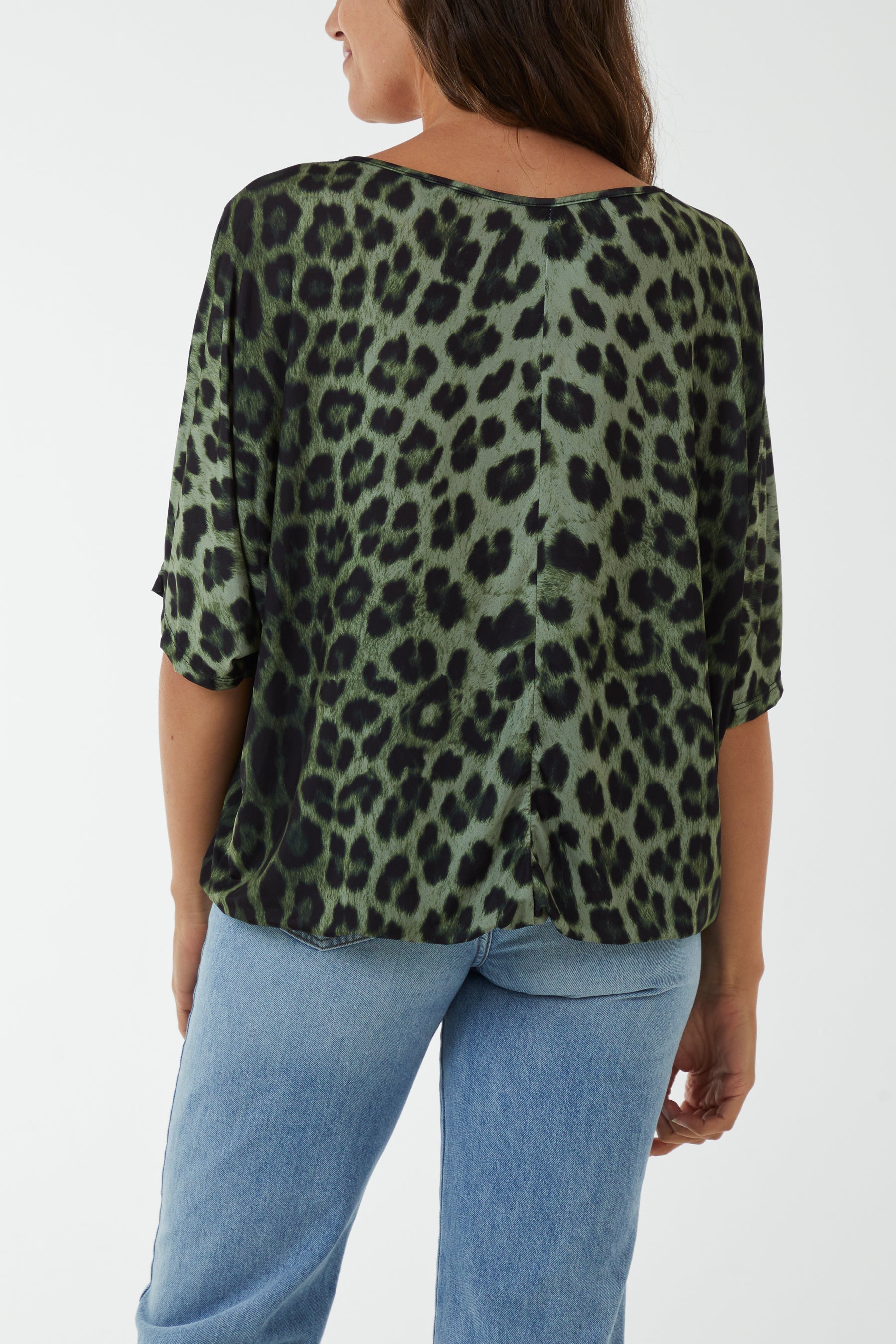 Khaki Short Sleeve Leopard Print Top For Women ONE SIZE - Dropwear