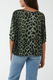 Khaki Short Sleeve Leopard Print Top For Women ONE SIZE - Dropwear