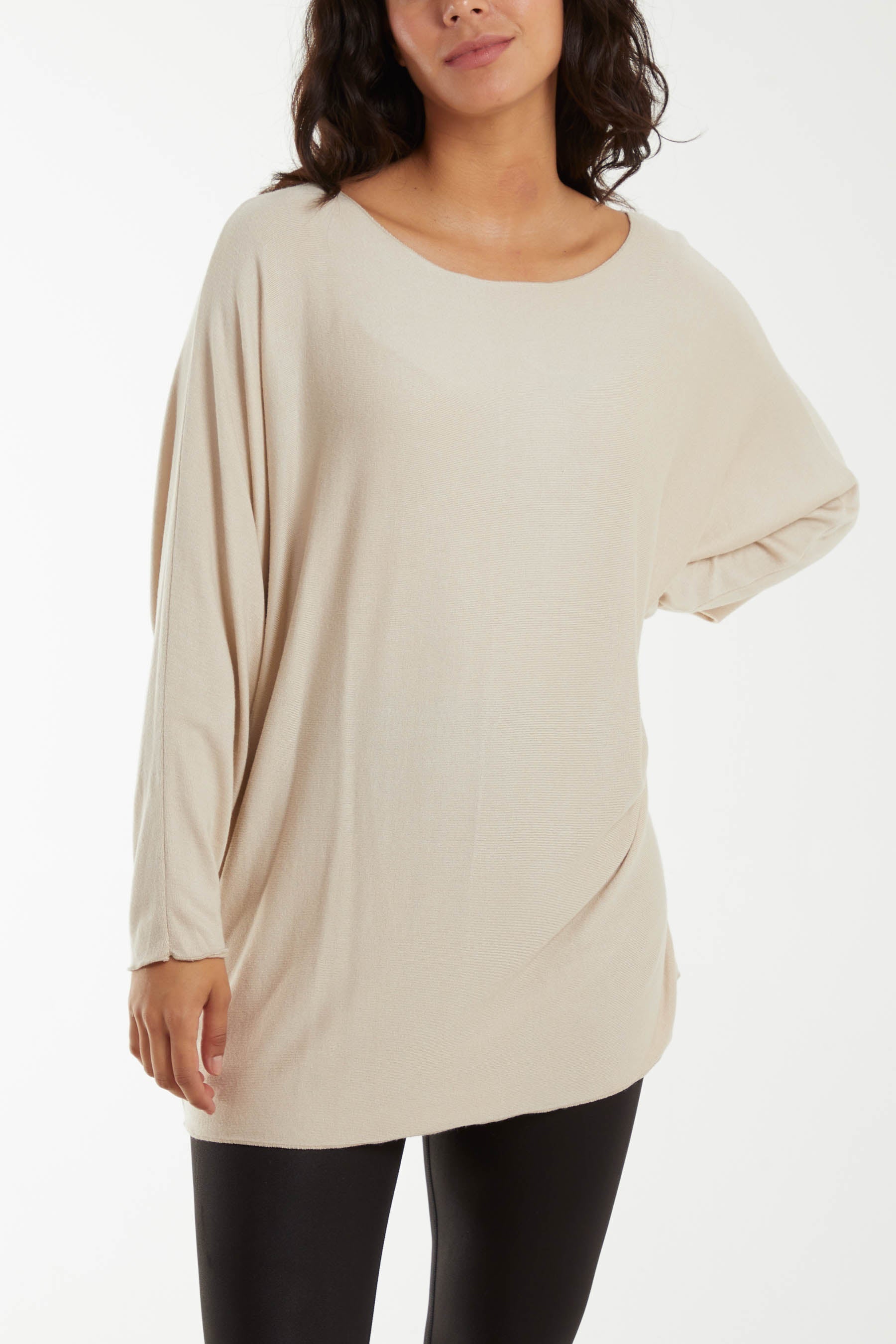 Black Round Neck Batwing Fine Knit Jumper For Women ONE SIZE - Dropwear
