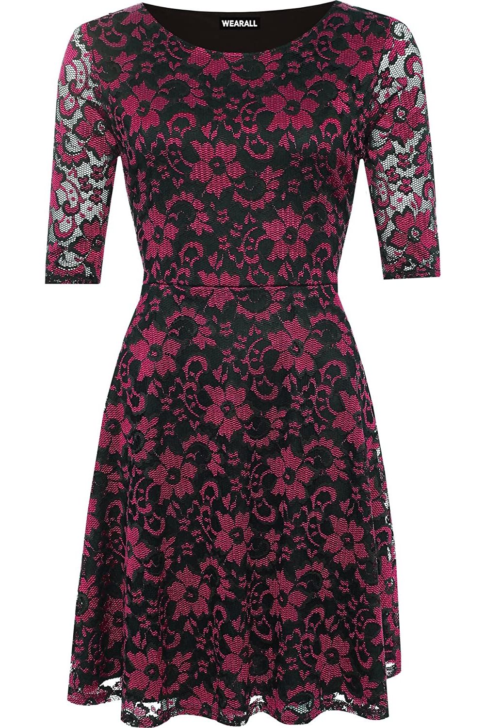 Cerise Plus Size Floral Lace Flared Skater Dress For Women 14 - Dropwear