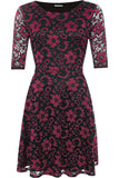 Cerise Plus Size Floral Lace Flared Skater Dress For Women 14 - Dropwear