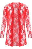 Red Floral Lace Open Cardigan Waterfall Top For Women 18 - Dropwear