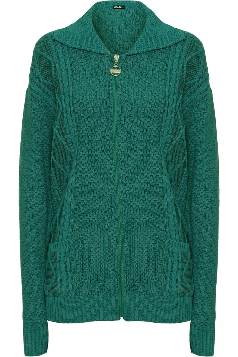Knit Collar Long Sleeve Zip Cardigan For Women  - Dropwear