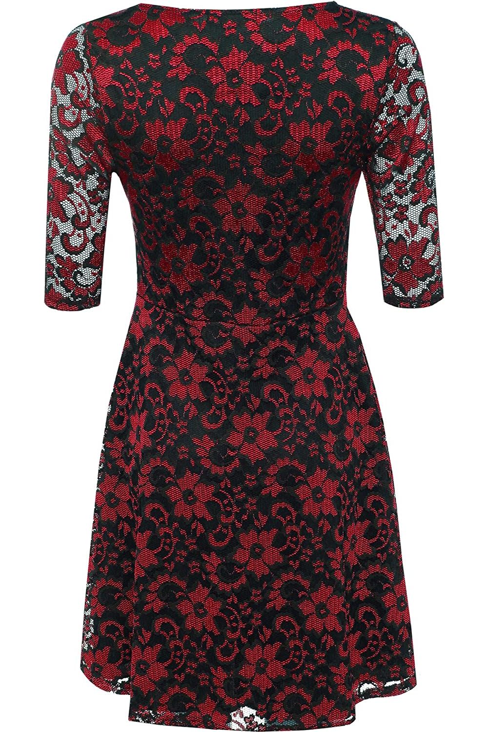 Cerise Plus Size Floral Lace Flared Skater Dress For Women 26-28 - Dropwear