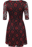 Cerise Plus Size Floral Lace Flared Skater Dress For Women 26-28 - Dropwear