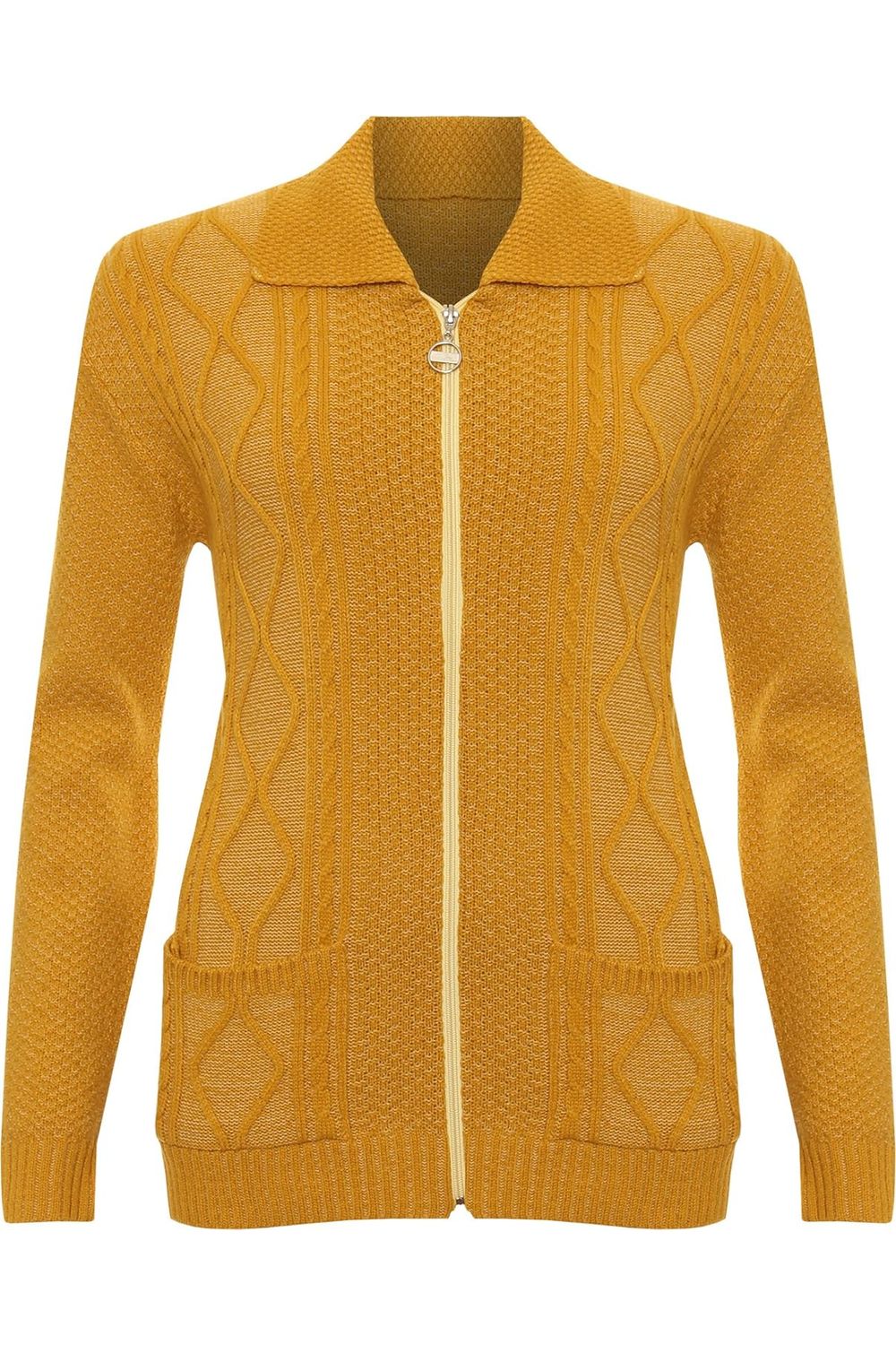 Knit Collar Long Sleeve Zip Cardigan For Women  - Dropwear