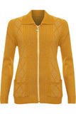 Knit Collar Long Sleeve Zip Cardigan For Women  - Dropwear
