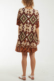 Tribal Short Sleeve Mini Dress For Women  - Dropwear