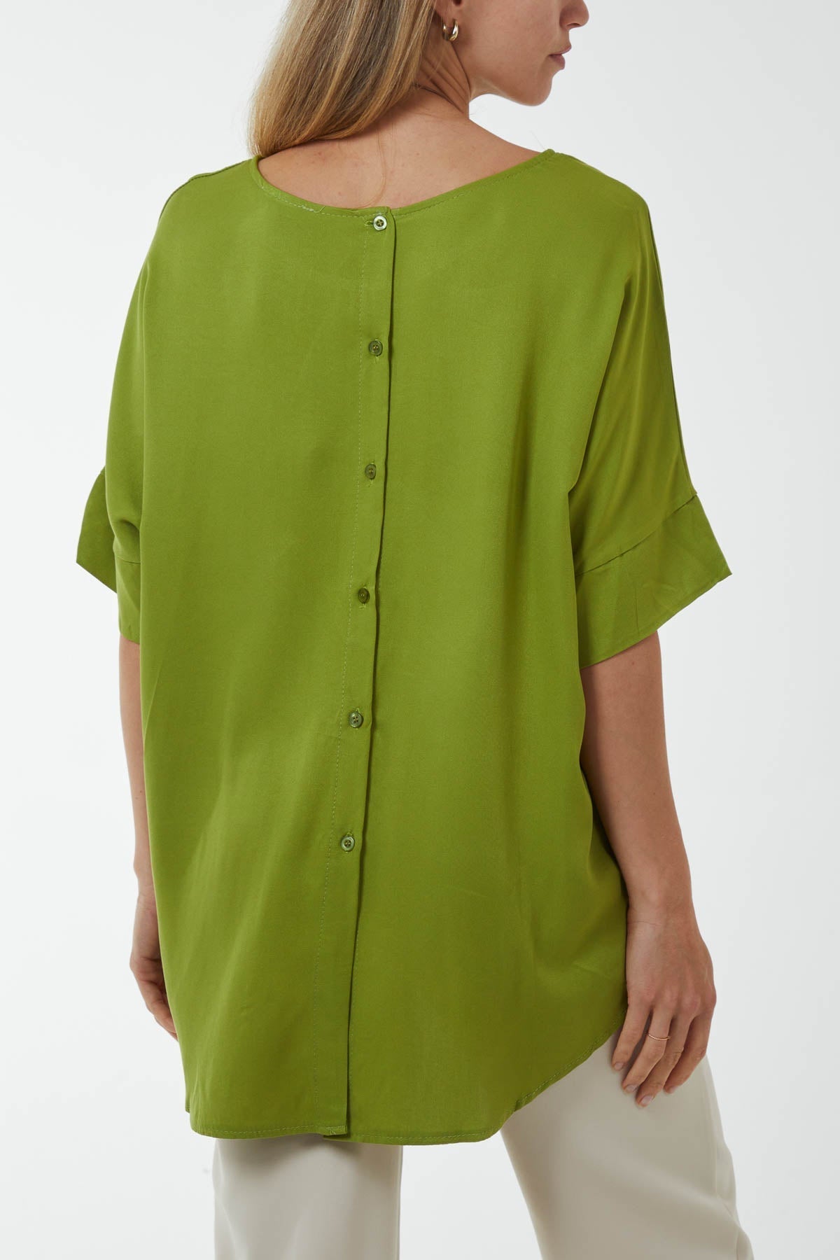 Khaki Button Back Asymmetric Necklace Top For Women ONE SIZE - Dropwear