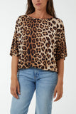 Royal Blue Short Sleeve Leopard Print Top For Women ONE SIZE - Dropwear