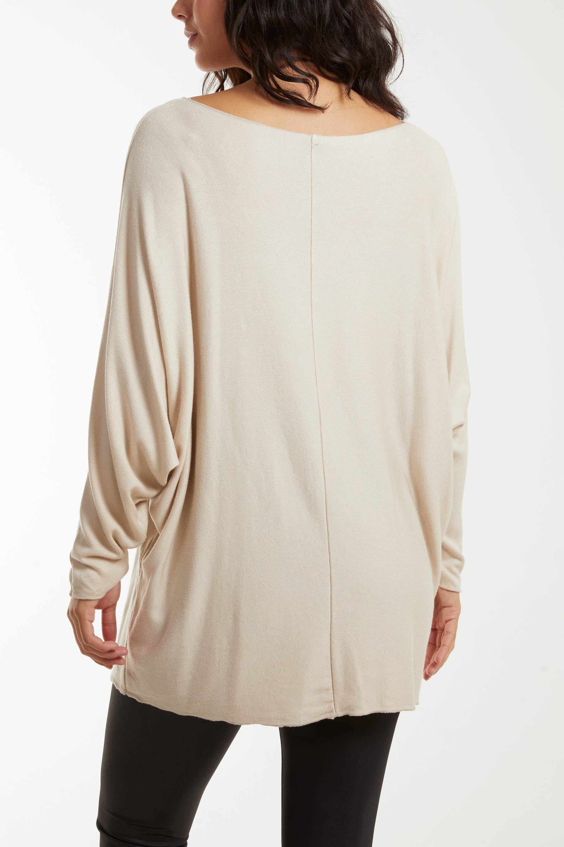 Navy Round Neck Batwing Fine Knit Jumper For Women ONE SIZE - Dropwear