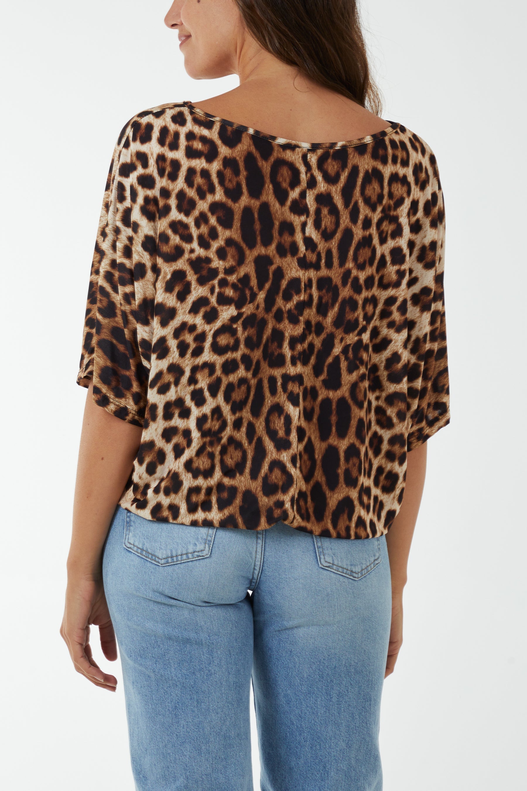 Camel Short Sleeve Leopard Print Top For Women ONE SIZE - Dropwear