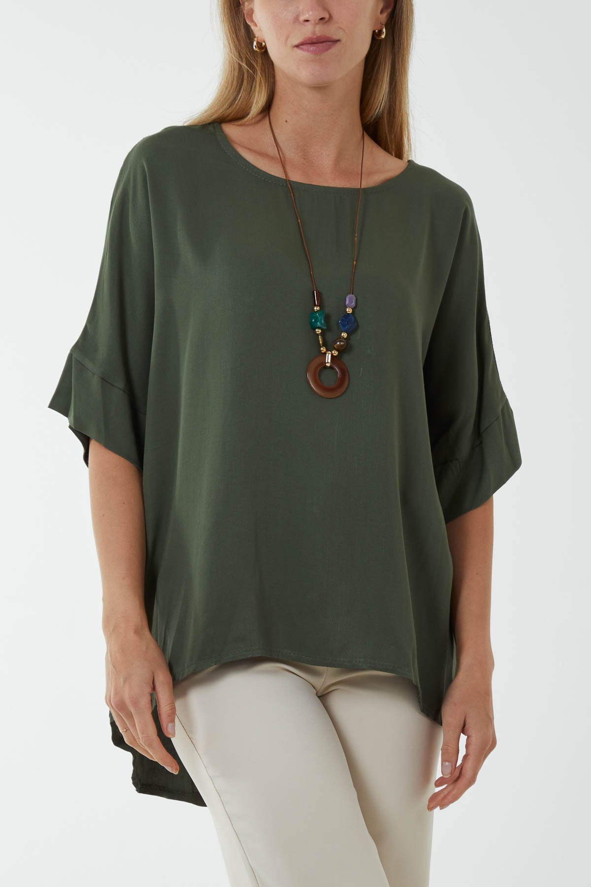 Button Back Asymmetric Necklace Top For Women  - Dropwear