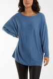 Magenta Round Neck Batwing Fine Knit Jumper For Women ONE SIZE - Dropwear