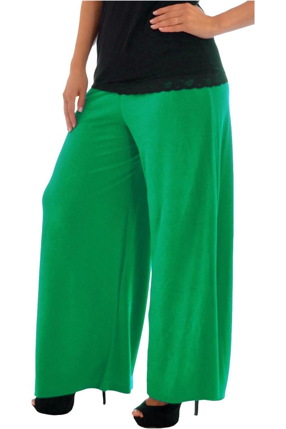 Khaki Green Wide Leg Flared Plain Palazzo Trouser For Women 12-14 - Dropwear