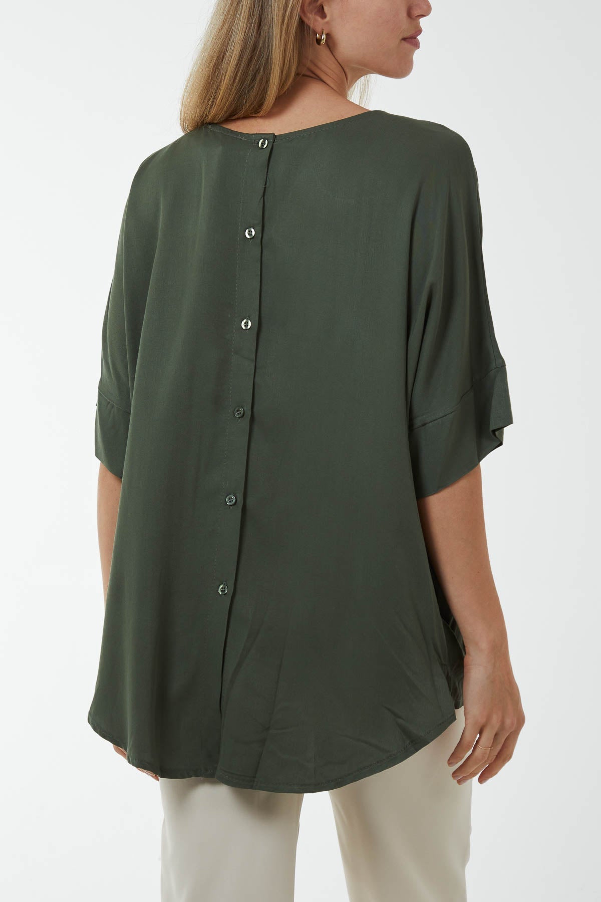 Button Back Asymmetric Necklace Top For Women  - Dropwear