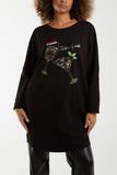 Black Sequin Festive Glasses Sweatshirt/Dress For Women ONE SIZE - Dropwear