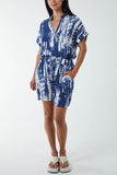 Royal Blue Tie Dye Co-Ord Set with Shorts For Women ONE SIZE - Dropwear