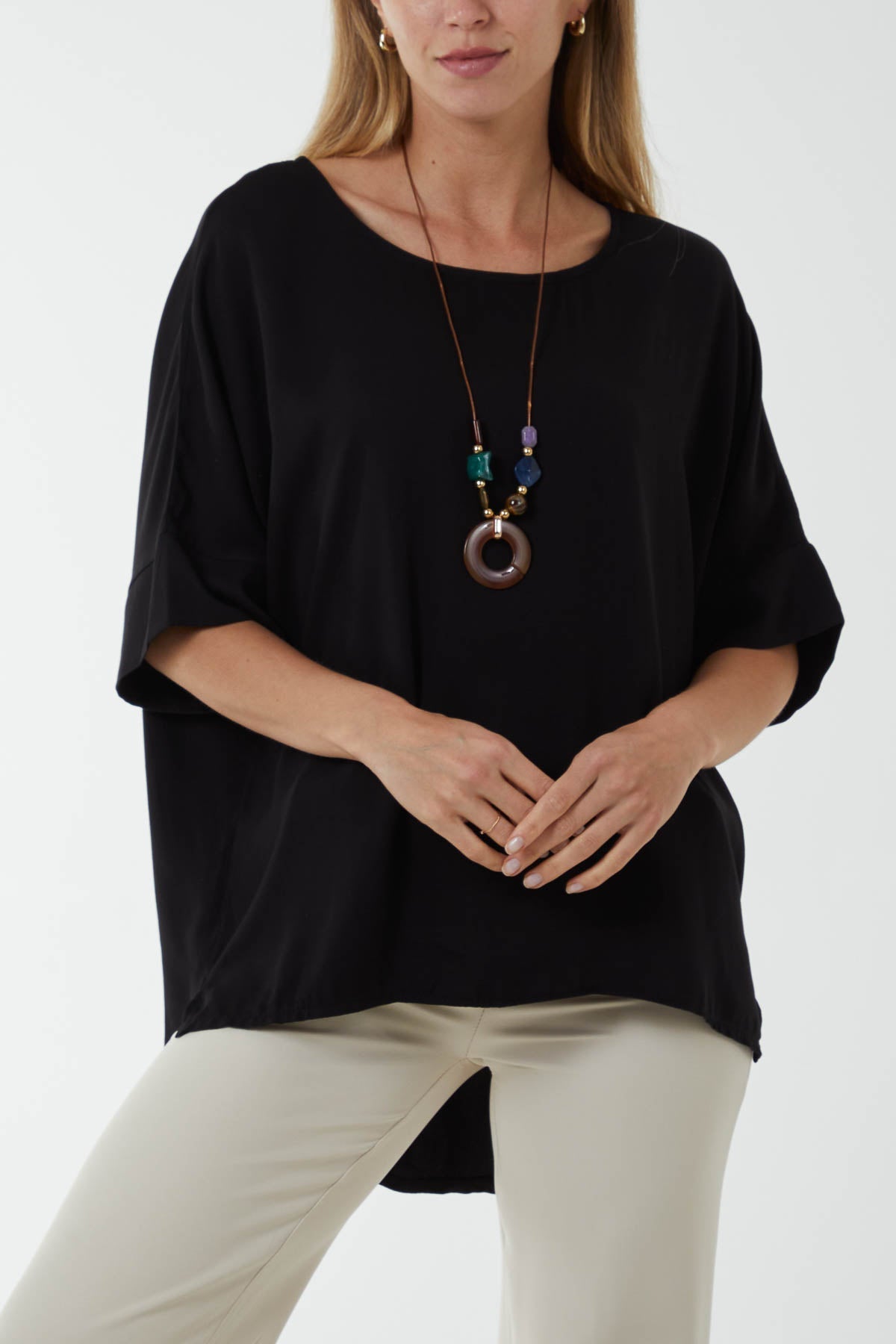 Button Back Asymmetric Necklace Top For Women  - Dropwear
