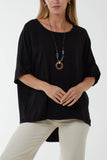Button Back Asymmetric Necklace Top For Women  - Dropwear