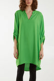 V-Neck Button Sleeve Long Top For Women  - Dropwear