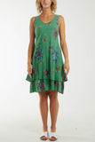 Khaki Floral Double Layer Sleeveless Dress For Women ONE SIZE - Dropwear