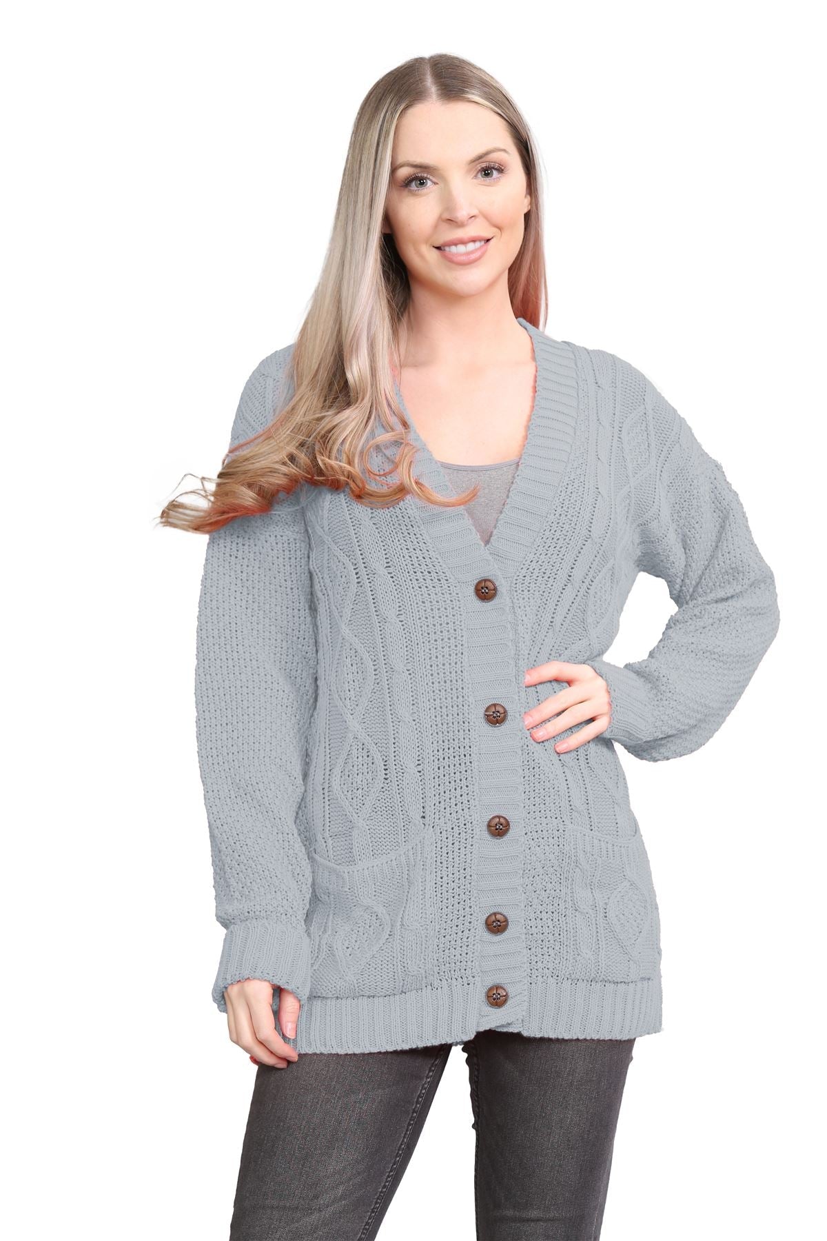 Cerise Cable Knitted Button Cardigan For Women 8-10 - Dropwear