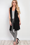 Black Plus Size Crepe Open Long Waistcoat Pocket Top For Women 20 - Dropwear