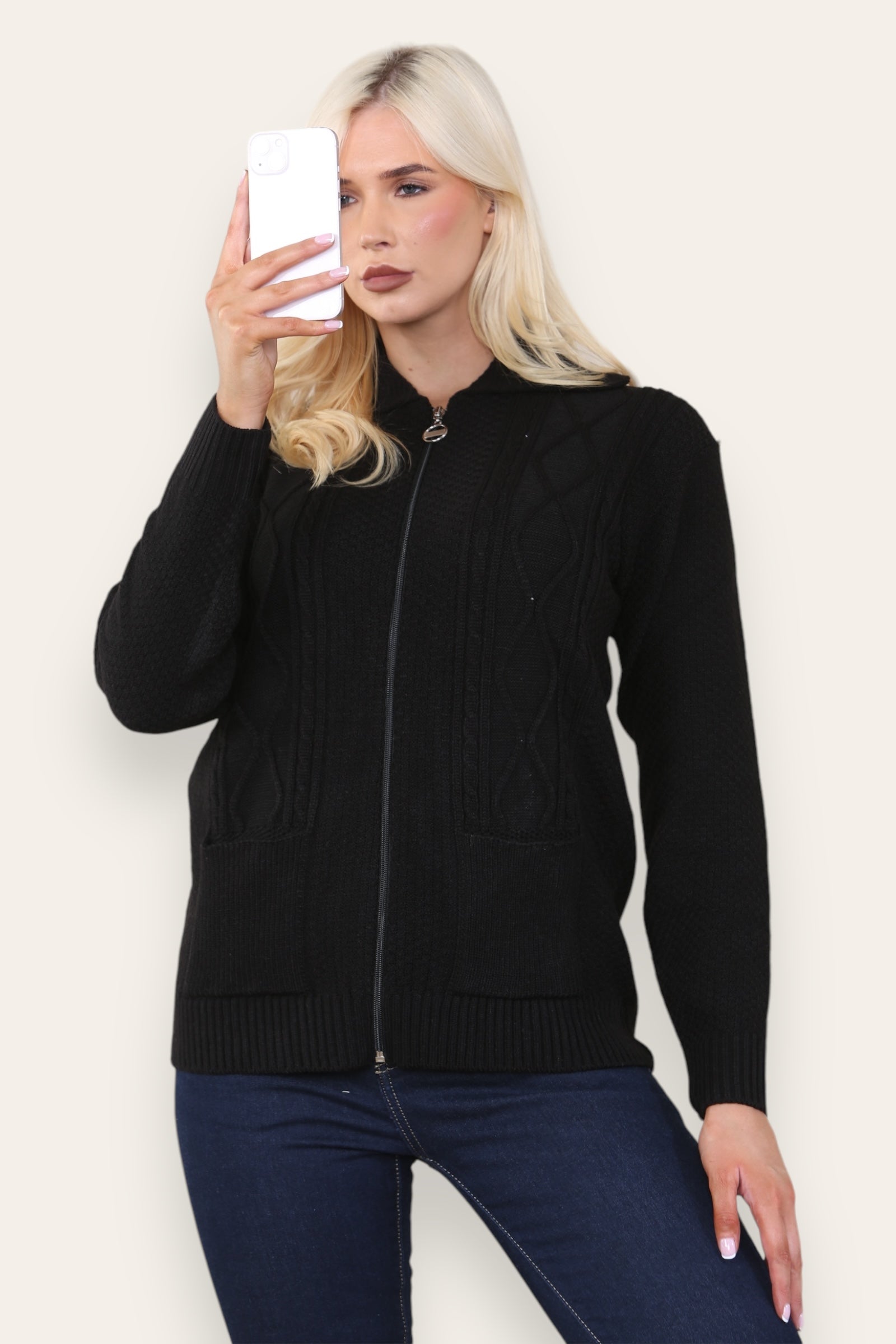 Navy Zip Up Long Sleeve Cardigan For Women 20-22 - Dropwear