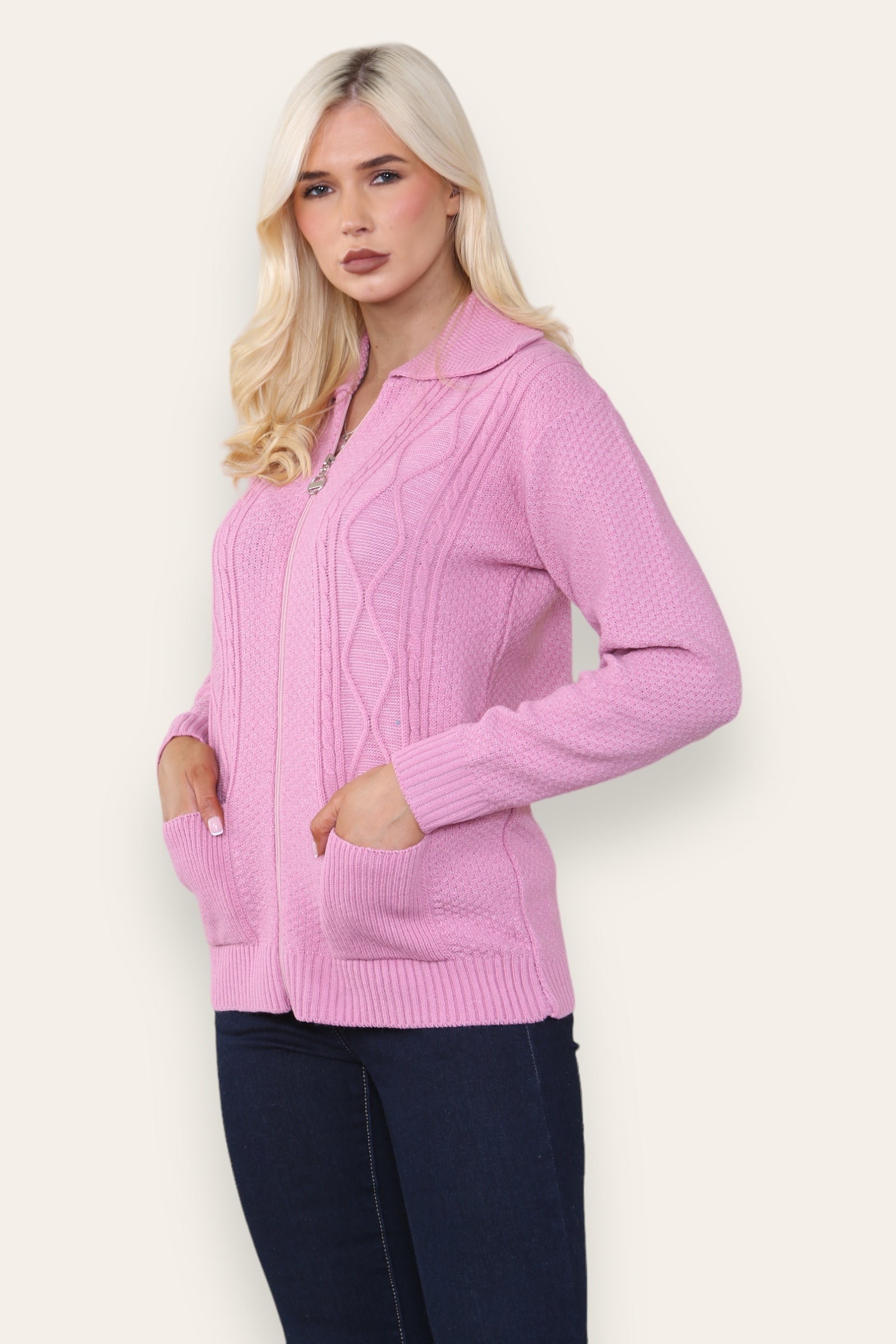 White Zip Up Long Sleeve Cardigan For Women 8-10 - Dropwear