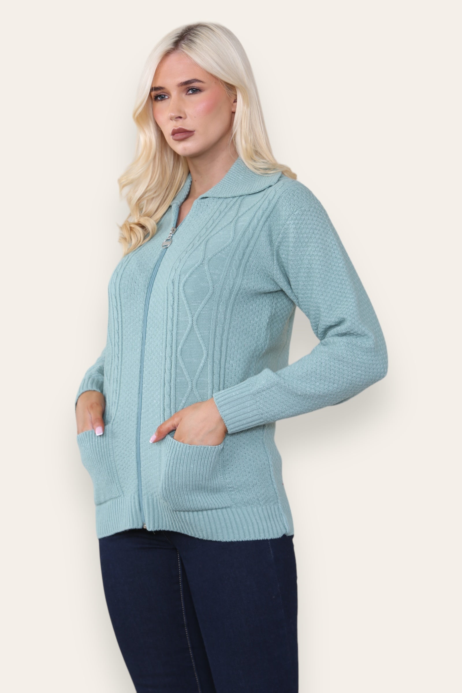 White Zip Up Long Sleeve Cardigan For Women 16-18 - Dropwear
