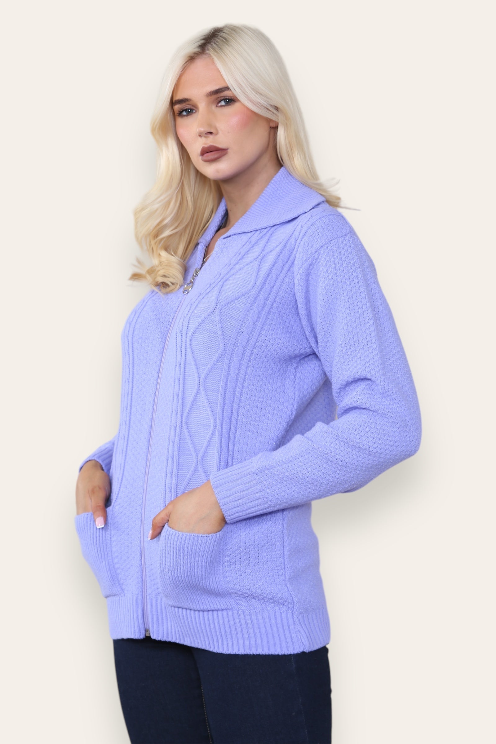 Cream Zip Up Long Sleeve Cardigan For Women 16-18 - Dropwear