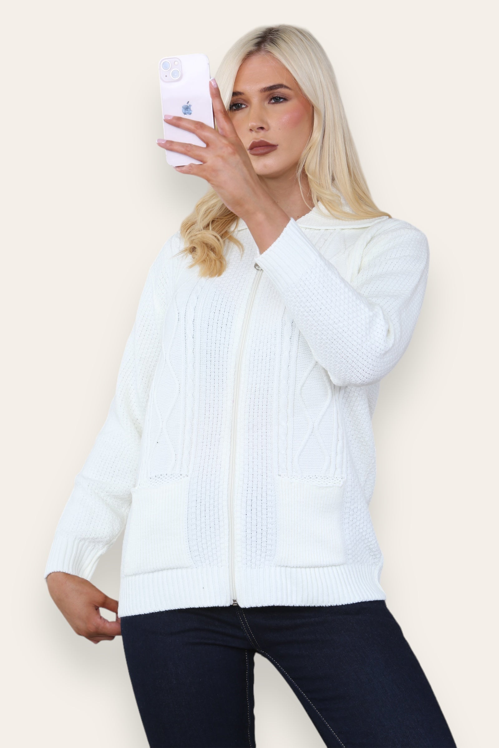 Dusty Pink Zip Up Long Sleeve Cardigan For Women 12-14 - Dropwear