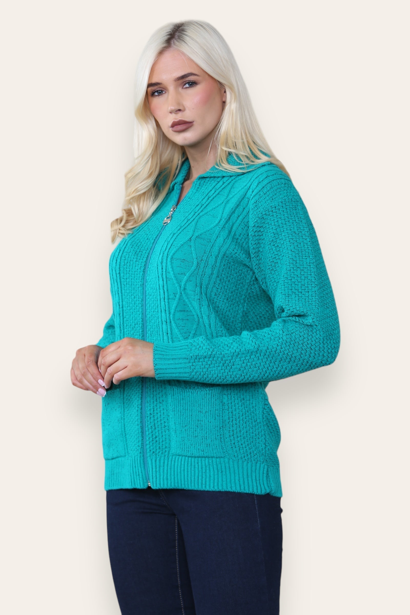 Red Zip Up Long Sleeve Cardigan For Women 8-10 - Dropwear