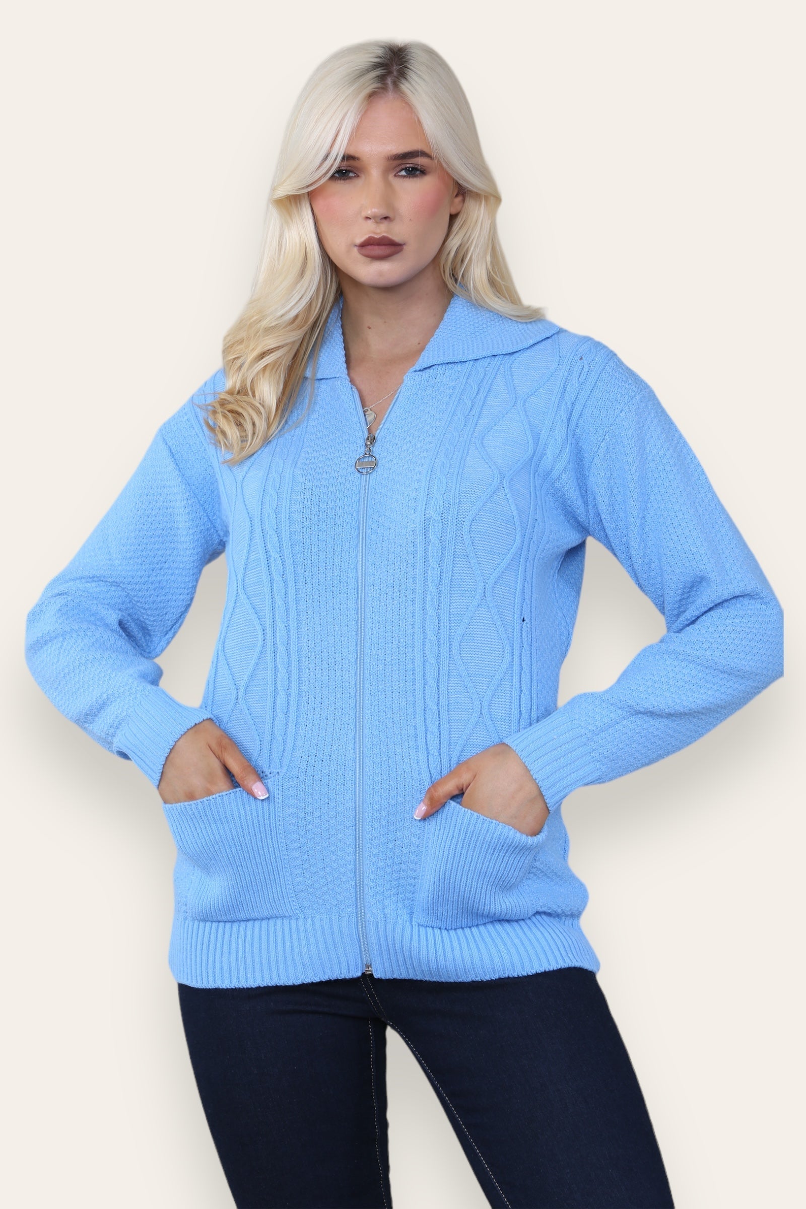 Black Zip Up Long Sleeve Cardigan For Women 8-10 - Dropwear