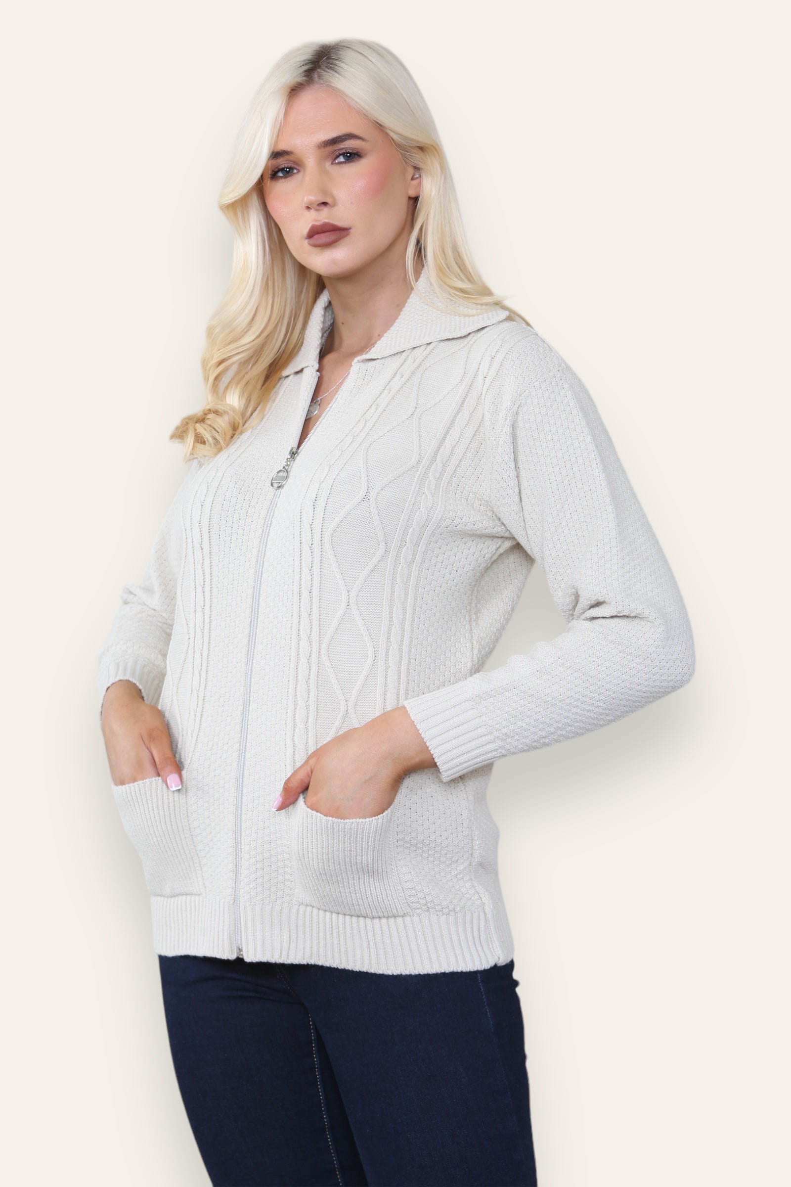 Silver Grey Zip Up Long Sleeve Cardigan For Women 12-14 - Dropwear