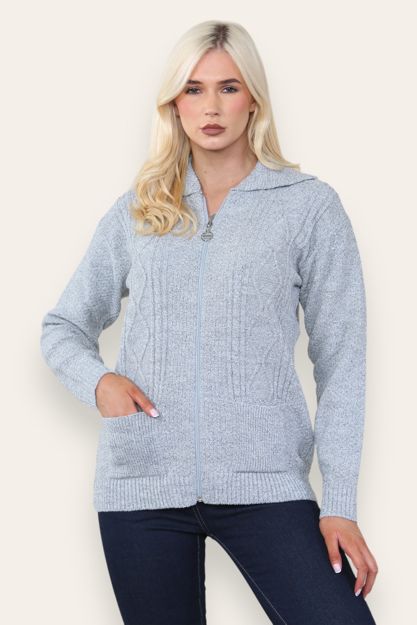 Zip Up Long Sleeve Cardigan For Women  - Dropwear