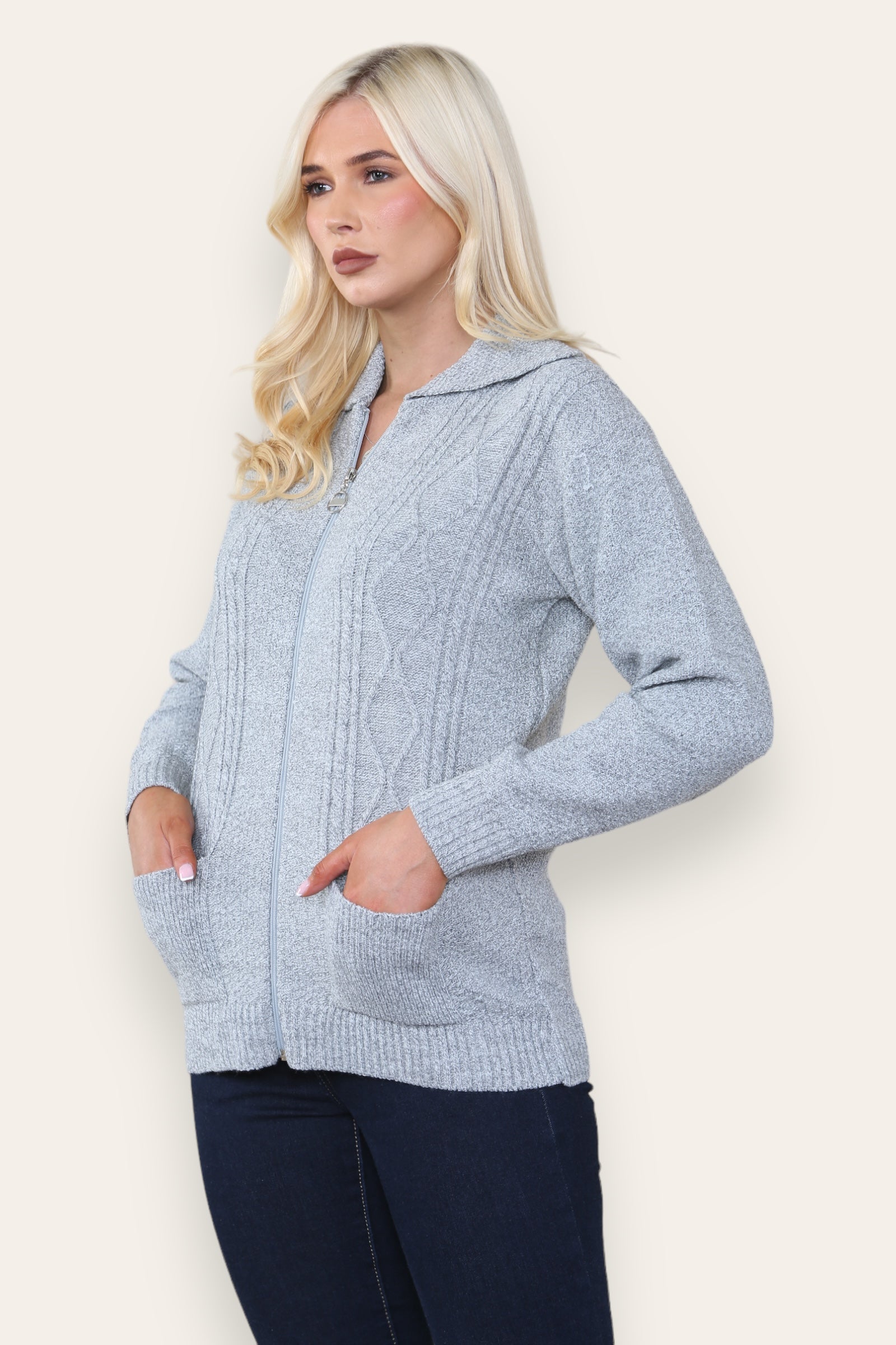 Zip Up Long Sleeve Cardigan For Women  - Dropwear