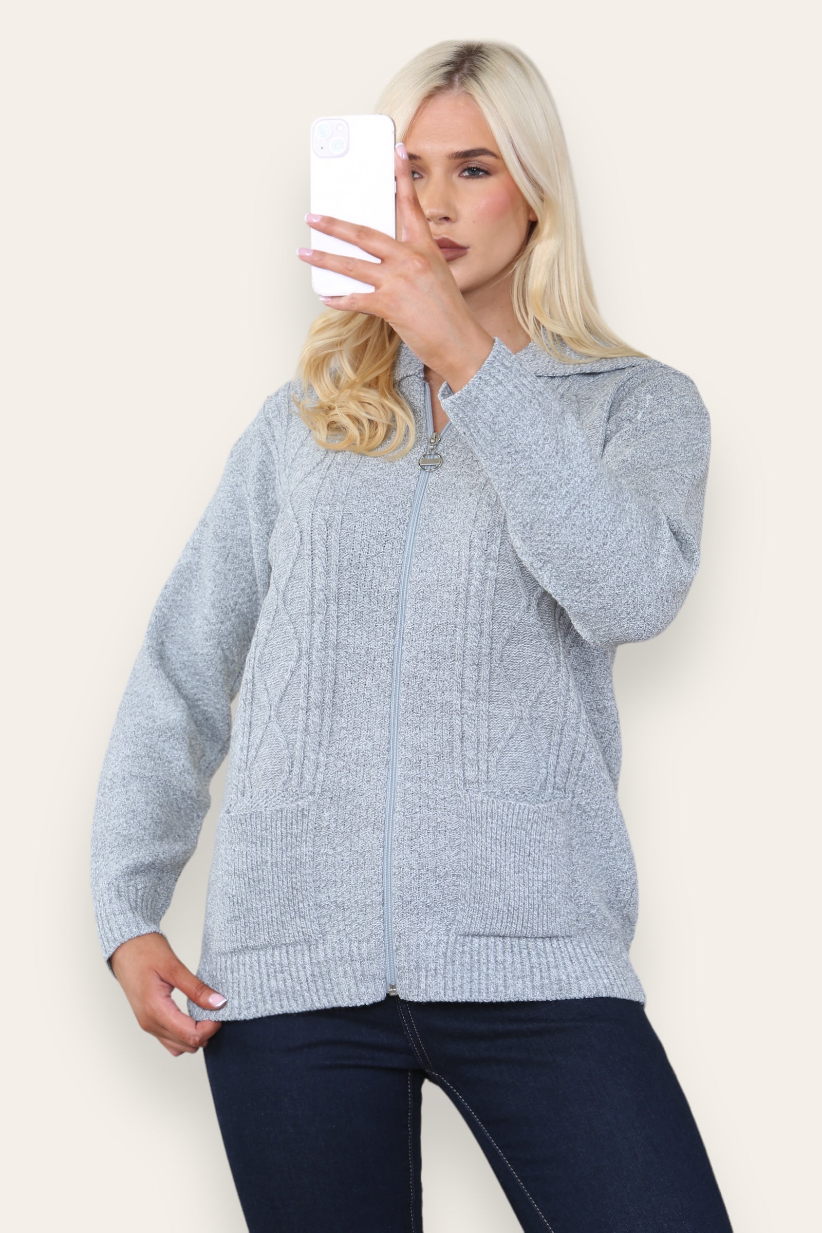 Zip Up Long Sleeve Cardigan For Women  - Dropwear