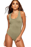 Solid Round Neck Fitted Tank Bodysuits - Basics For Women  - Dropwear