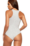 Mocha Solid Round Neck Fitted Tank Bodysuits - Basics For Women 8-10 - Dropwear