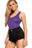 Solid Round Neck Fitted Tank Bodysuits - Basics For Women  - Dropwear