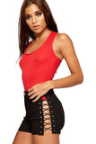 Red Solid Round Neck Fitted Tank Bodysuits - Basics For Women 8-10 - Dropwear